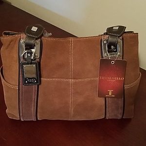 Tignanello Caramel Brown Suede Handbag